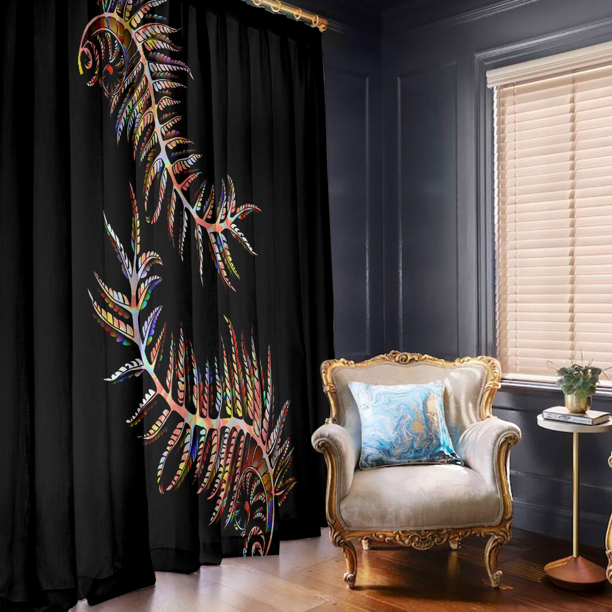 New Zealand Window Curtain Aotearoa Silver Fern Mixed Papua Shell Red Vibe - Wonder Print Shop