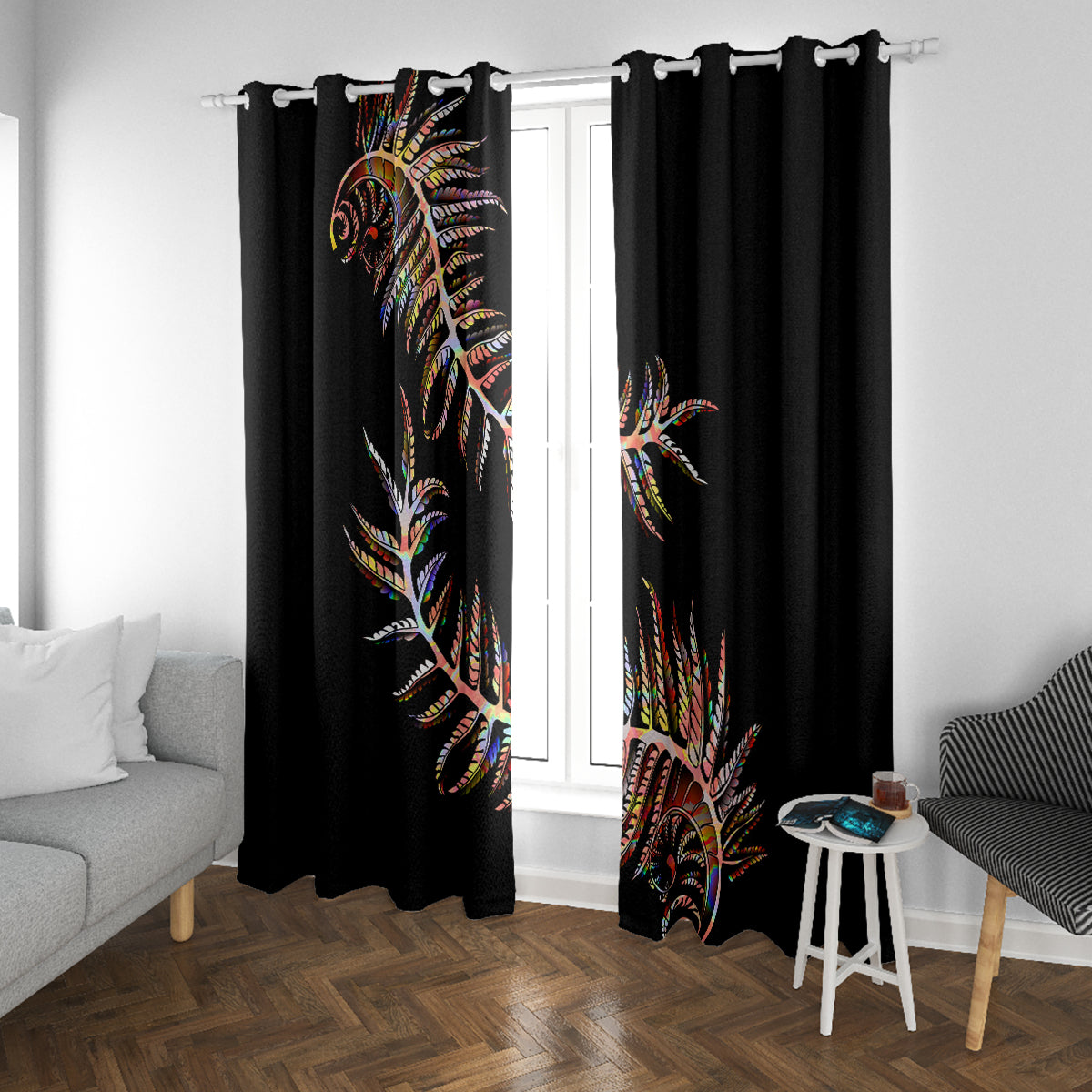 New Zealand Window Curtain Aotearoa Silver Fern Mixed Papua Shell Red Vibe - Wonder Print Shop