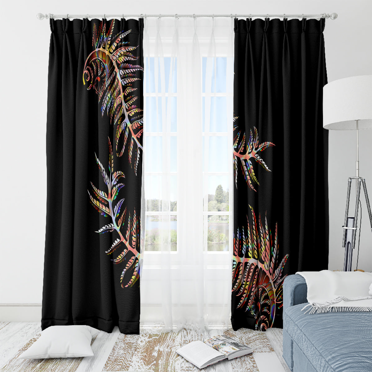 New Zealand Window Curtain Aotearoa Silver Fern Mixed Papua Shell Red Vibe - Wonder Print Shop
