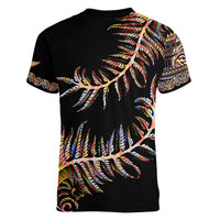 New Zealand Women V Neck T Shirt Aotearoa Silver Fern Mixed Papua Shell Red Vibe - Wonder Print Shop