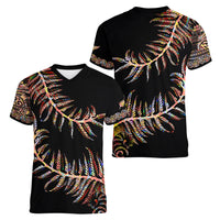 New Zealand Women V Neck T Shirt Aotearoa Silver Fern Mixed Papua Shell Red Vibe - Wonder Print Shop