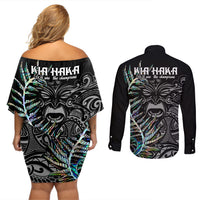 New Zealand Rugby Couples Matching Off Shoulder Short Dress and Long Sleeve Button Shirt NZ Black Fern Champions History With Papua Shell LT9 - Wonder Print Shop