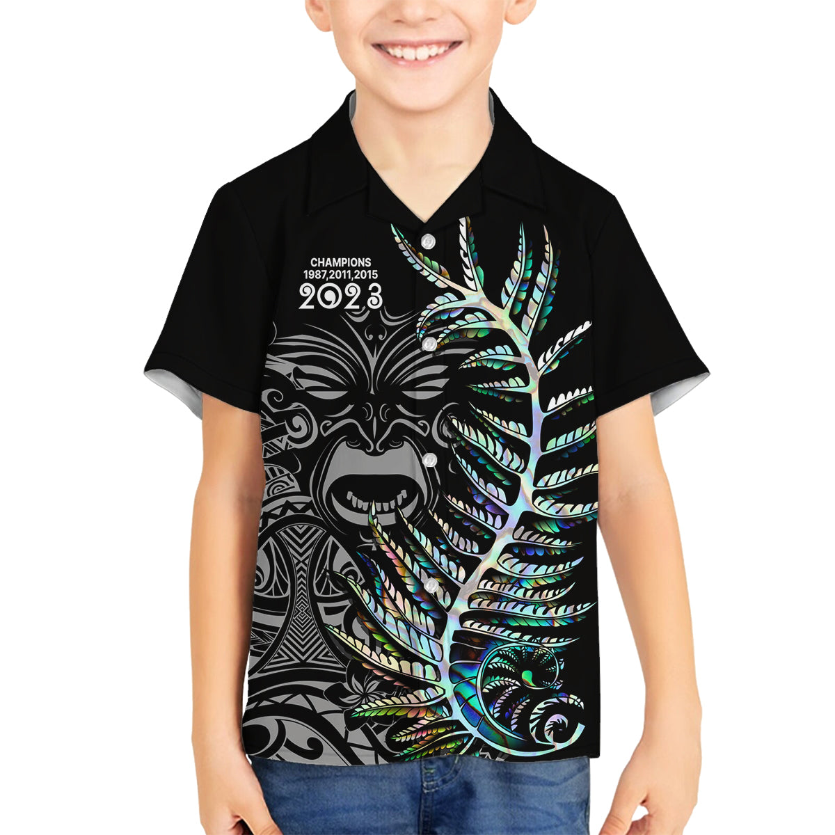 New Zealand Rugby Family Matching Off Shoulder Long Sleeve Dress and Hawaiian Shirt NZ Black Fern Champions History With Papua Shell - Wonder Print Shop