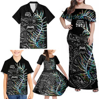 New Zealand Rugby Family Matching Off Shoulder Maxi Dress and Hawaiian Shirt NZ Black Fern Champions History With Papua Shell LT9 - Wonder Print Shop
