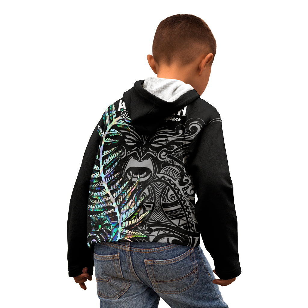 New Zealand Rugby Kid Hoodie NZ Black Fern Champions History With Papua Shell - Wonder Print Shop