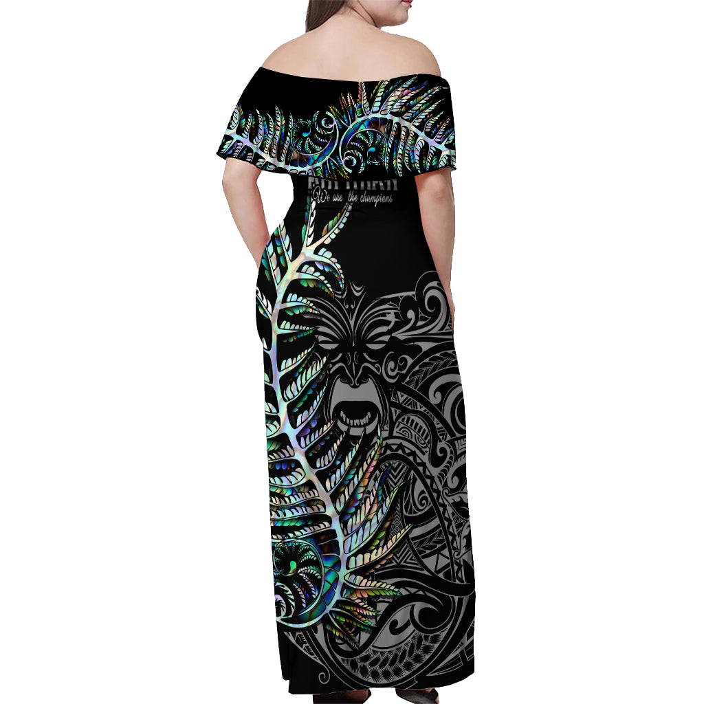 New Zealand Rugby Off Shoulder Maxi Dress NZ Black Fern Champions History With Papua Shell - Wonder Print Shop