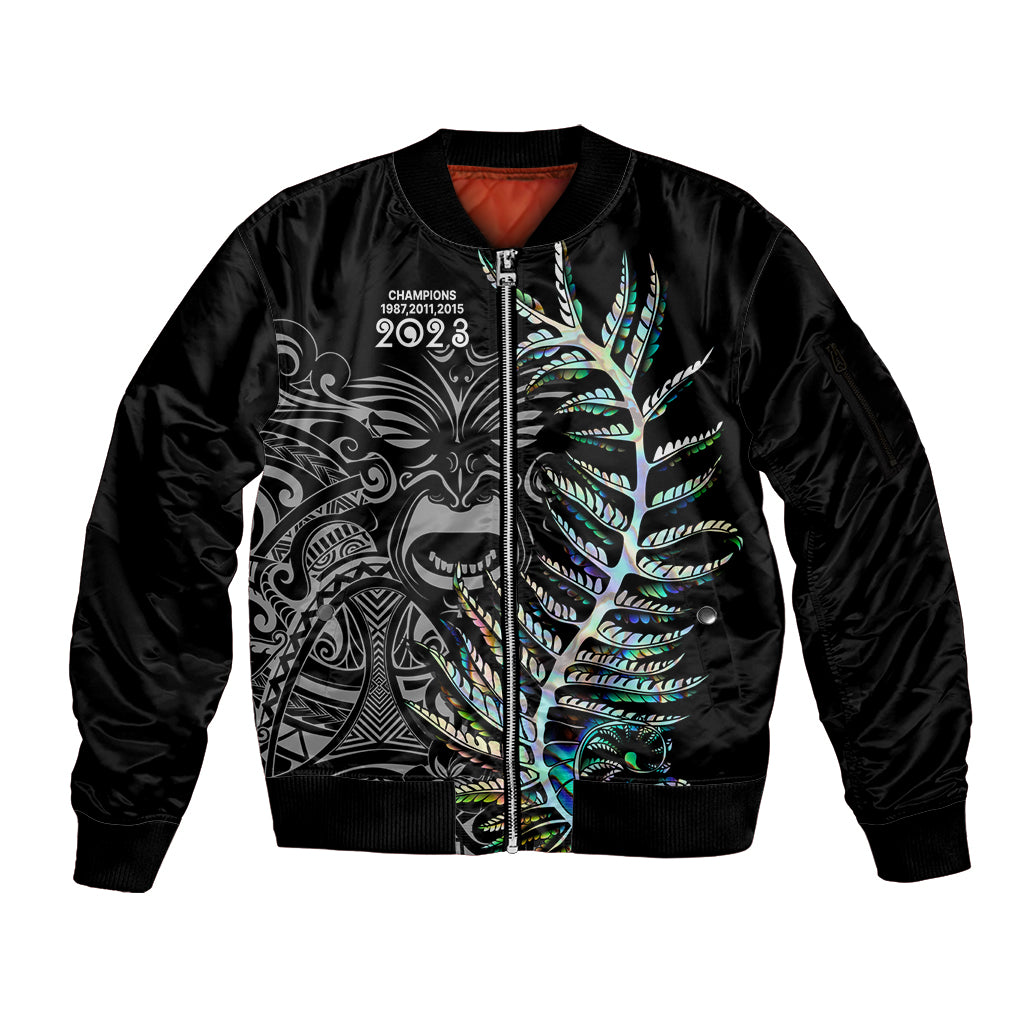 New Zealand Rugby Sleeve Zip Bomber Jacket NZ Black Fern Champions History With Papua Shell - Wonder Print Shop