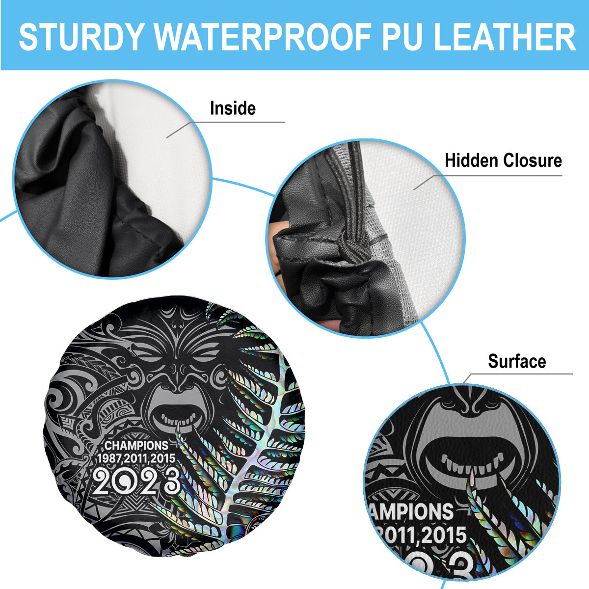 New Zealand Rugby Spare Tire Cover NZ Black Fern Champions History With Papua Shell - Wonder Print Shop