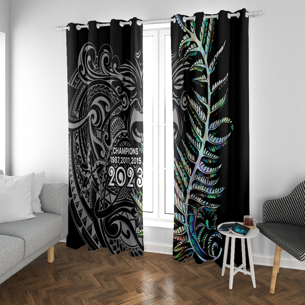 New Zealand Rugby Window Curtain NZ Black Fern Champions History With Papua Shell - Wonder Print Shop