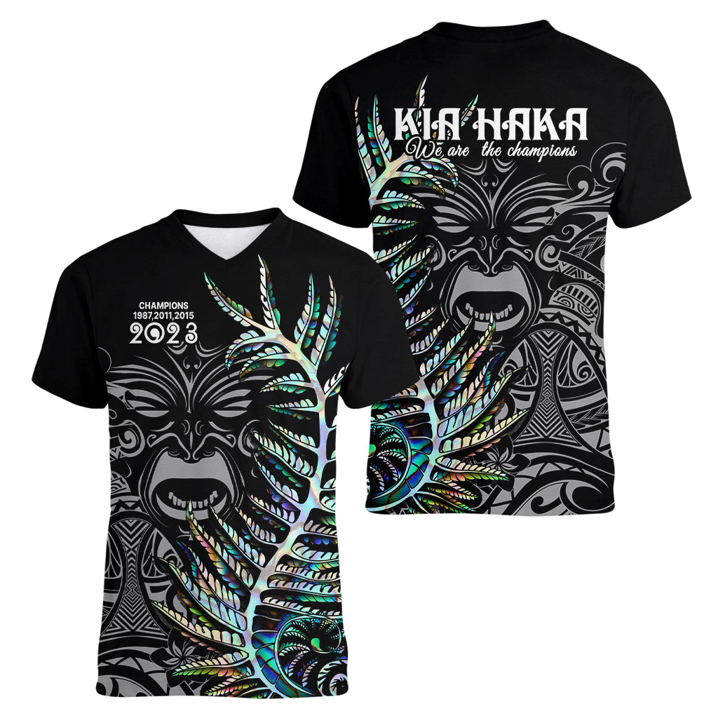 New Zealand Rugby Women V Neck T Shirt NZ Black Fern Champions History With Papua Shell - Wonder Print Shop