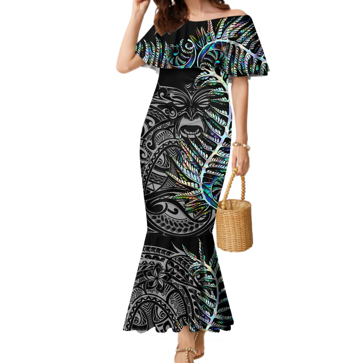 Custom New Zealand Rugby Family Matching Mermaid Dress and Hawaiian Shirt NZ Black Fern Champions History With Papua Shell LT9 - Wonder Print Shop