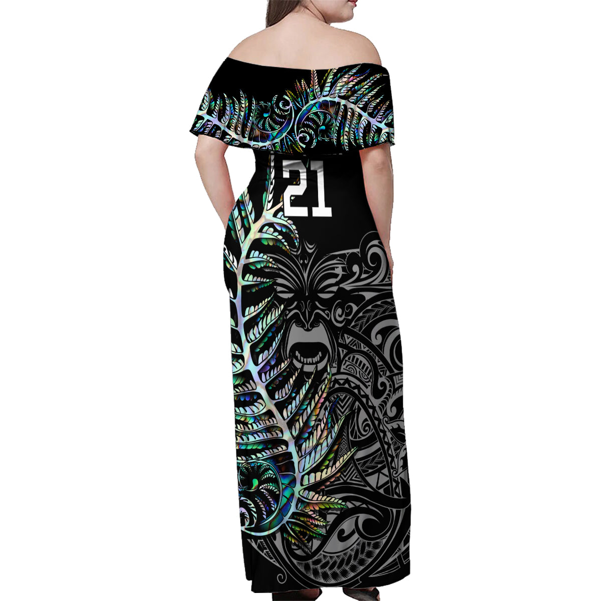 Custom New Zealand Rugby Family Matching Off Shoulder Maxi Dress and Hawaiian Shirt NZ Black Fern Champions History With Papua Shell LT9 - Wonder Print Shop