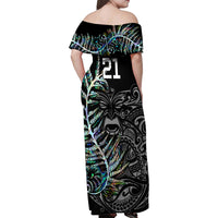 Custom New Zealand Rugby Family Matching Off Shoulder Maxi Dress and Hawaiian Shirt NZ Black Fern Champions History With Papua Shell LT9 - Wonder Print Shop