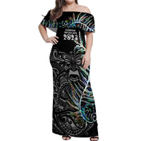 Custom New Zealand Rugby Off Shoulder Maxi Dress NZ Black Fern Champions History With Papua Shell - Wonder Print Shop