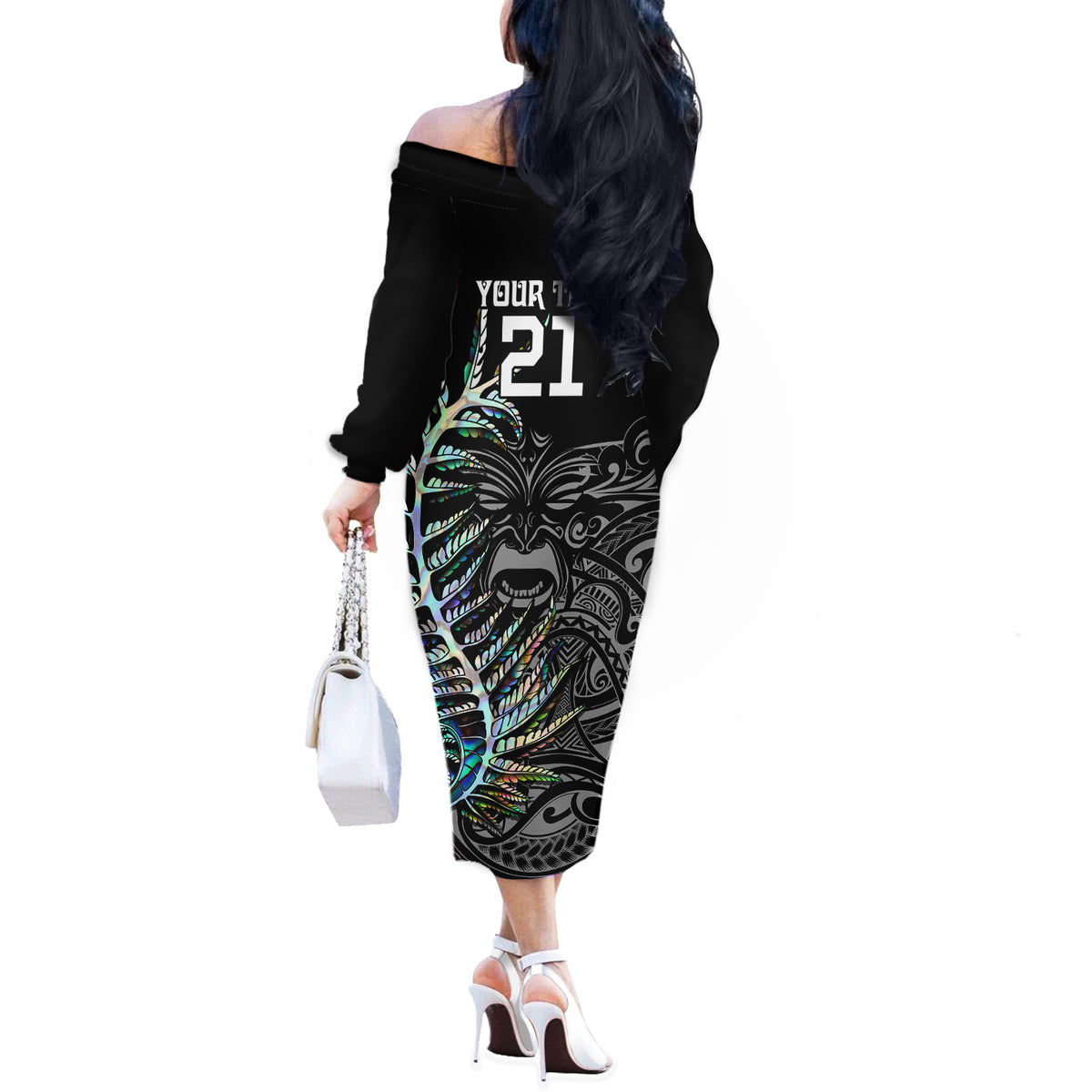 Custom New Zealand Rugby Off The Shoulder Long Sleeve Dress NZ Black Fern Champions History With Papua Shell - Wonder Print Shop