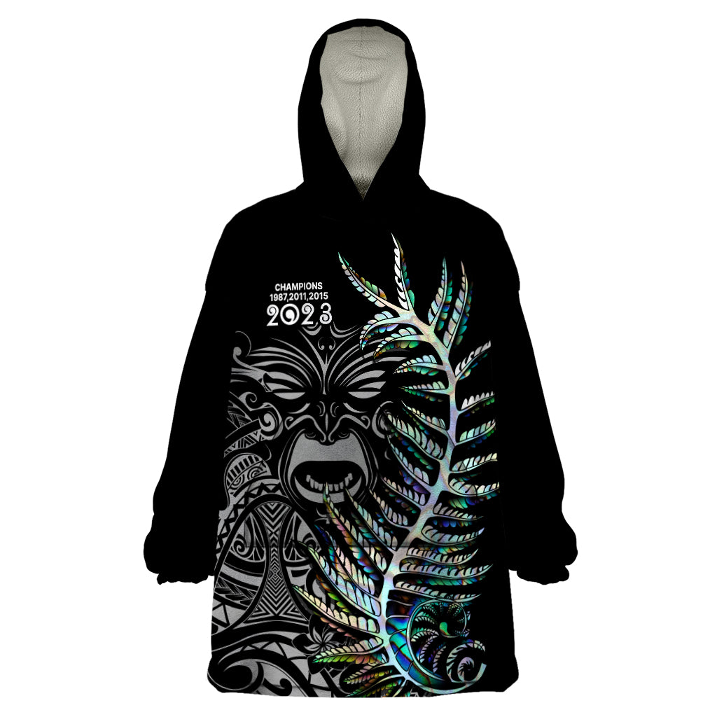 Custom New Zealand Rugby Wearable Blanket Hoodie NZ Black Fern Champions History With Papua Shell - Wonder Print Shop