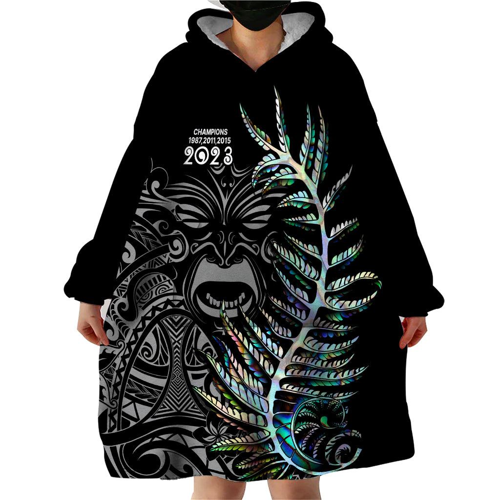 Custom New Zealand Rugby Wearable Blanket Hoodie NZ Black Fern Champions History With Papua Shell - Wonder Print Shop