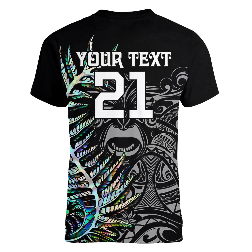 Custom New Zealand Rugby Women V Neck T Shirt NZ Black Fern Champions History With Papua Shell - Wonder Print Shop