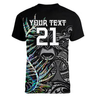 Custom New Zealand Rugby Women V Neck T Shirt NZ Black Fern Champions History With Papua Shell - Wonder Print Shop