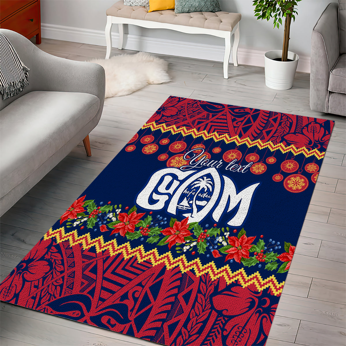 Personalised Guam Christmas Area Rug Felis Pusgua Santa Beach Polynesian Pattern LT9 - Wonder Print Shop