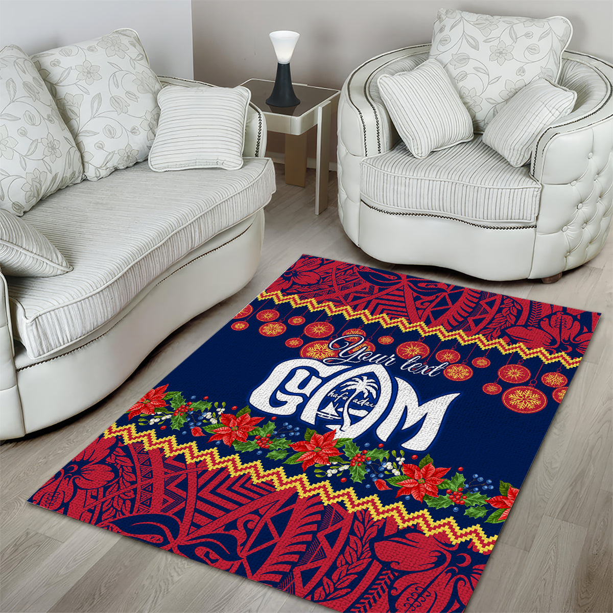 Personalised Guam Christmas Area Rug Felis Pusgua Santa Beach Polynesian Pattern LT9 - Wonder Print Shop