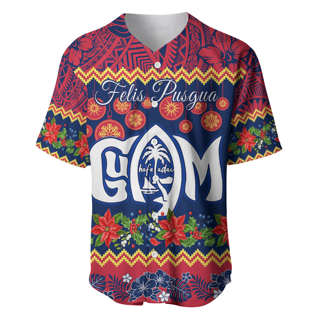 Personalised Guam Christmas Baseball Jersey Felis Pusgua Santa Beach Polynesian Pattern LT9 - Wonder Print Shop
