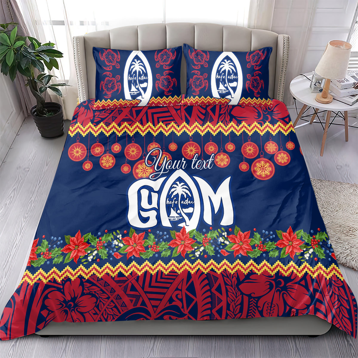 Personalised Guam Christmas Bedding Set Felis Pusgua Santa Beach Polynesian Pattern LT9 - Wonder Print Shop