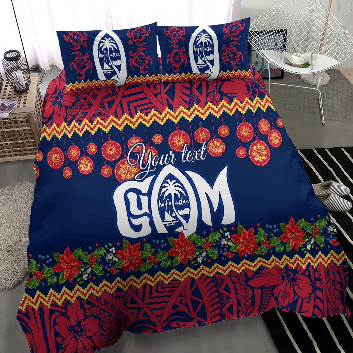 Personalised Guam Christmas Bedding Set Felis Pusgua Santa Beach Polynesian Pattern LT9 - Wonder Print Shop