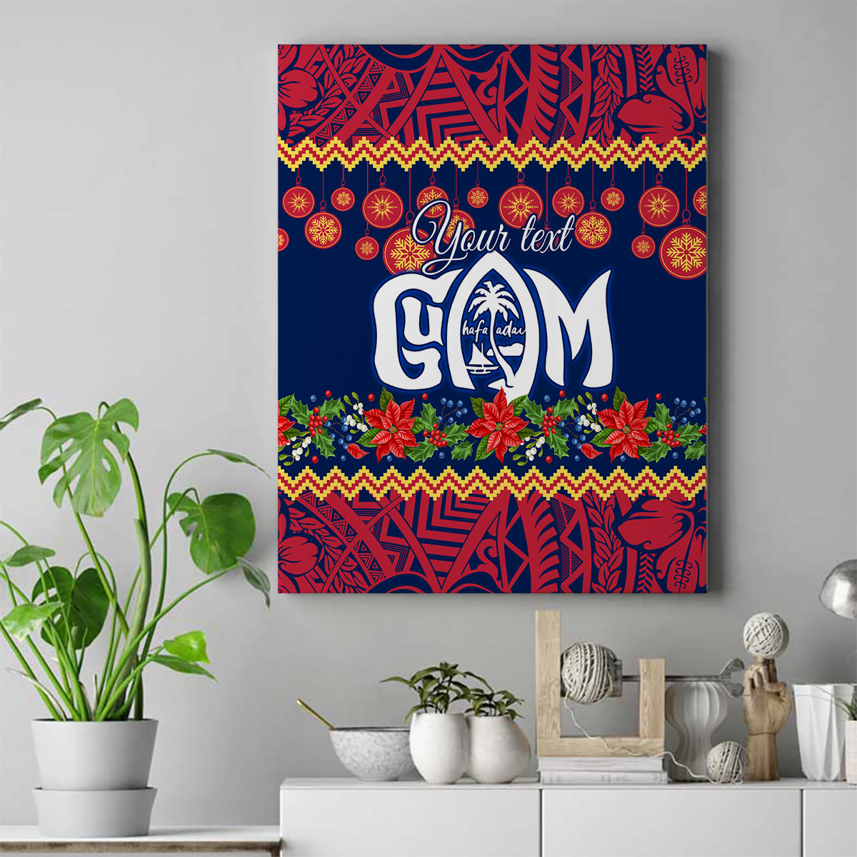 Personalised Guam Christmas Canvas Wall Art Felis Pusgua Santa Beach Polynesian Pattern LT9 - Wonder Print Shop