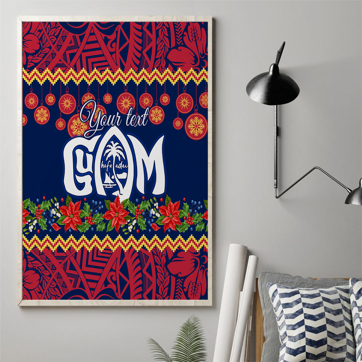 Personalised Guam Christmas Canvas Wall Art Felis Pusgua Santa Beach Polynesian Pattern LT9 - Wonder Print Shop