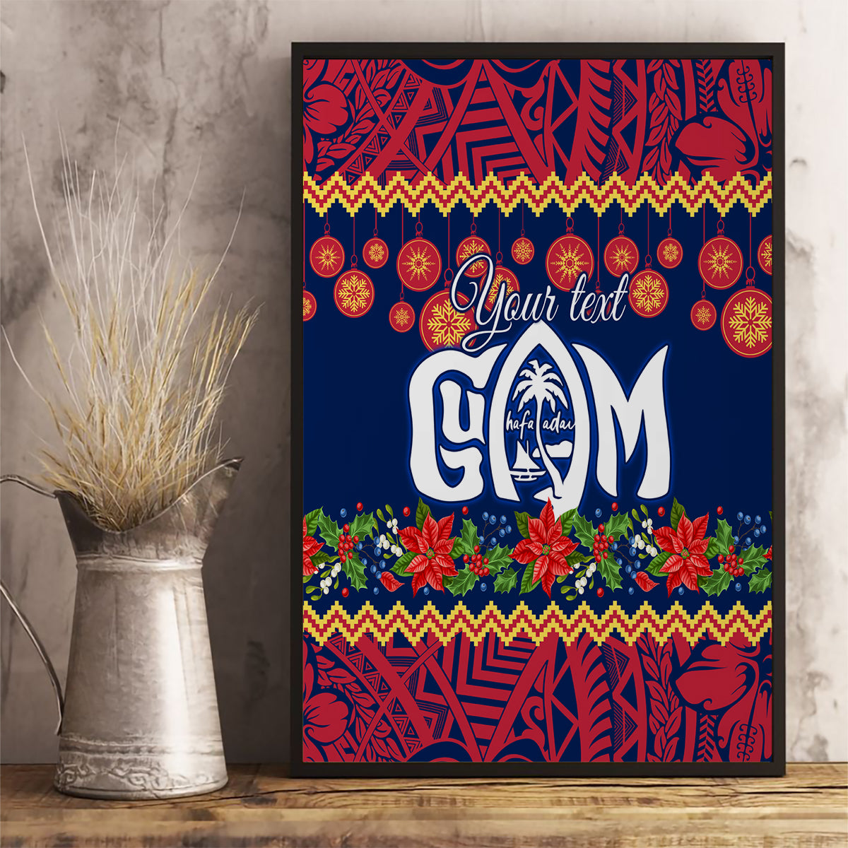 Personalised Guam Christmas Canvas Wall Art Felis Pusgua Santa Beach Polynesian Pattern LT9 - Wonder Print Shop