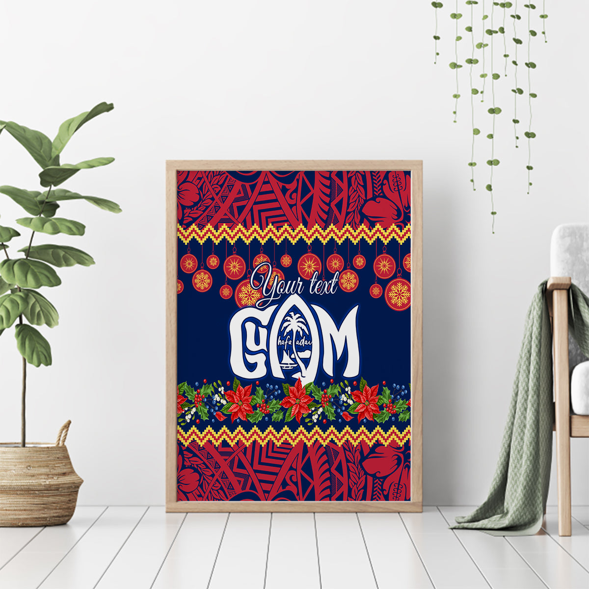 Personalised Guam Christmas Canvas Wall Art Felis Pusgua Santa Beach Polynesian Pattern LT9 - Wonder Print Shop