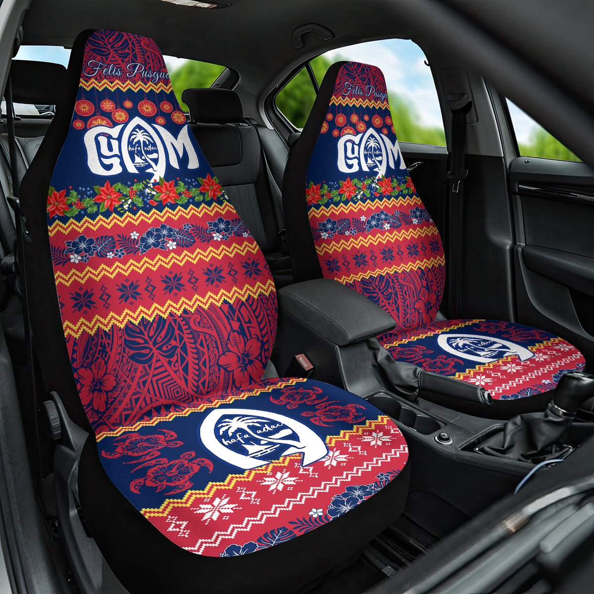 Personalised Guam Christmas Car Seat Cover Felis Pusgua Santa Beach Polynesian Pattern LT9 - Wonder Print Shop