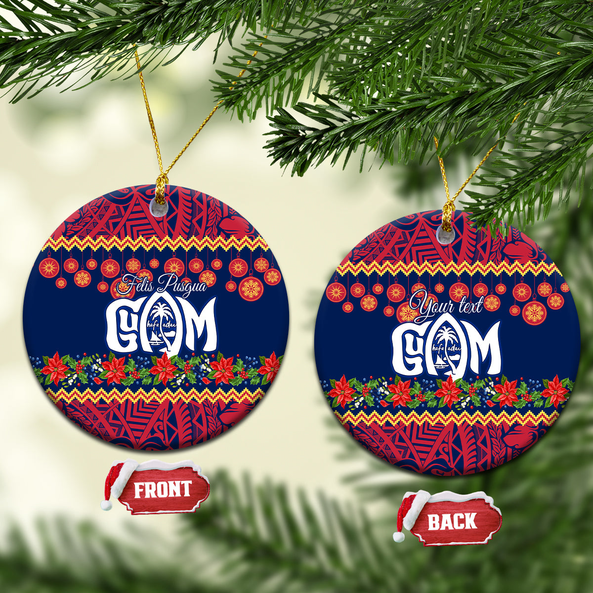 Personalised Guam Christmas Ceramic Ornament Felis Pusgua Santa Beach Polynesian Pattern LT9 - Wonder Print Shop
