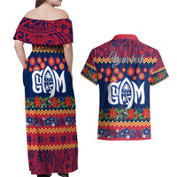 Personalised Guam Christmas Couples Matching Off Shoulder Maxi Dress and Hawaiian Shirt Felis Pusgua Santa Beach Polynesian Pattern LT9 - Wonder Print Shop
