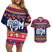 Personalised Guam Christmas Couples Matching Off Shoulder Short Dress and Hawaiian Shirt Felis Pusgua Santa Beach Polynesian Pattern LT9 - Wonder Print Shop