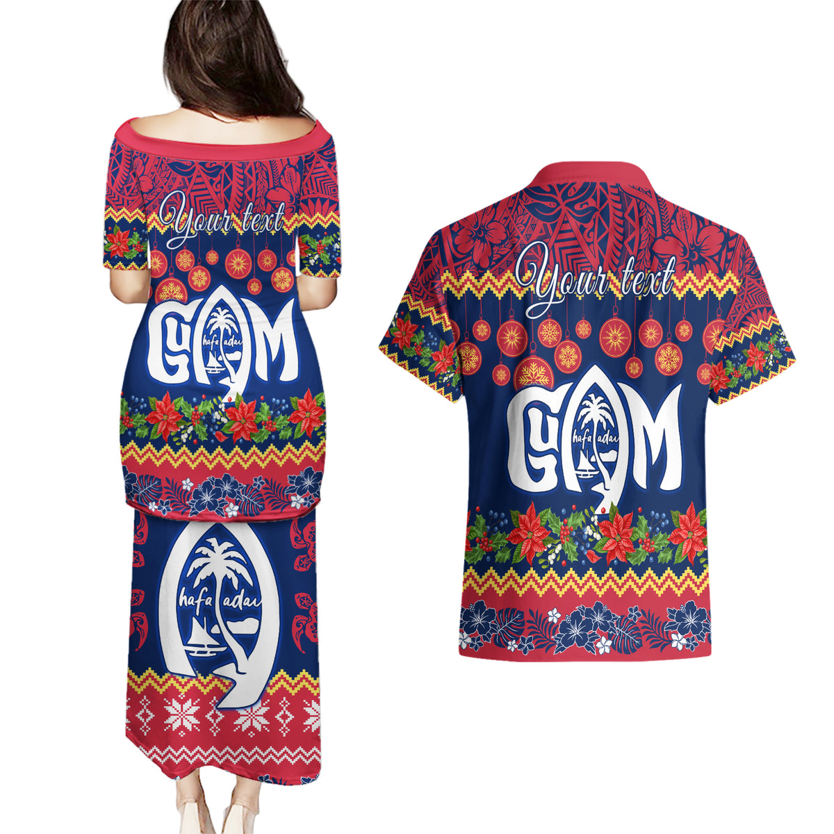 Personalised Guam Christmas Couples Matching Puletasi Dress and Hawaiian Shirt Felis Pusgua Santa Beach Polynesian Pattern LT9 - Wonder Print Shop