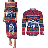 Personalised Guam Christmas Couples Matching Puletasi Dress and Long Sleeve Button Shirt Felis Pusgua Santa Beach Polynesian Pattern LT9 - Wonder Print Shop