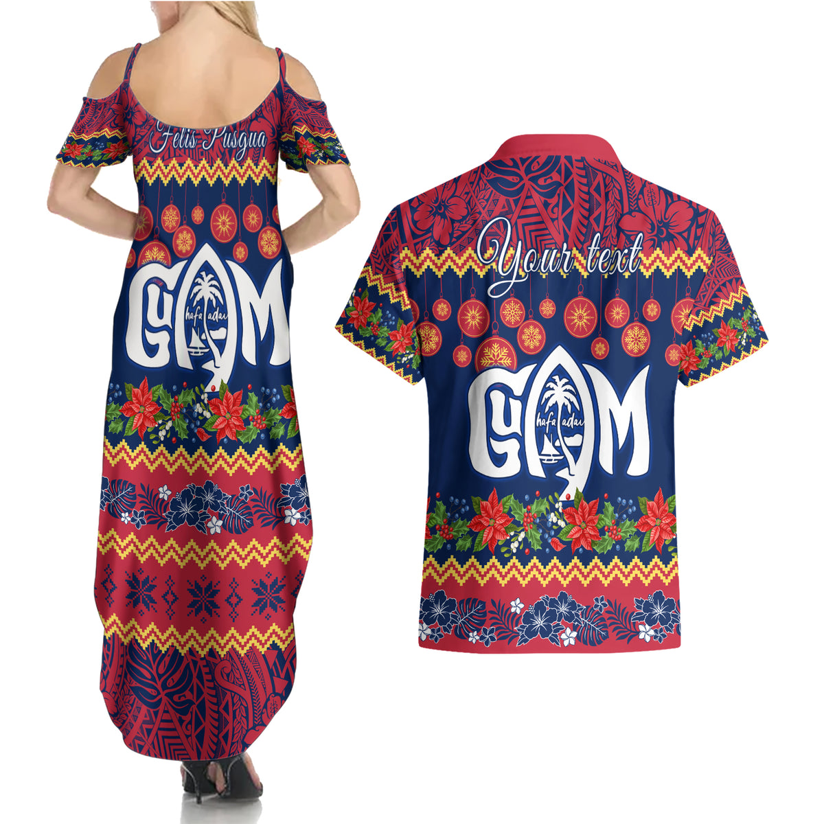 Personalised Guam Christmas Couples Matching Summer Maxi Dress and Hawaiian Shirt Felis Pusgua Santa Beach Polynesian Pattern LT9 - Wonder Print Shop