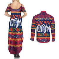 Personalised Guam Christmas Couples Matching Summer Maxi Dress and Long Sleeve Button Shirt Felis Pusgua Santa Beach Polynesian Pattern LT9 - Wonder Print Shop