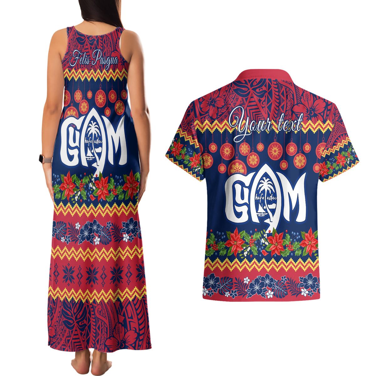 Personalised Guam Christmas Couples Matching Tank Maxi Dress and Hawaiian Shirt Felis Pusgua Santa Beach Polynesian Pattern LT9 - Wonder Print Shop