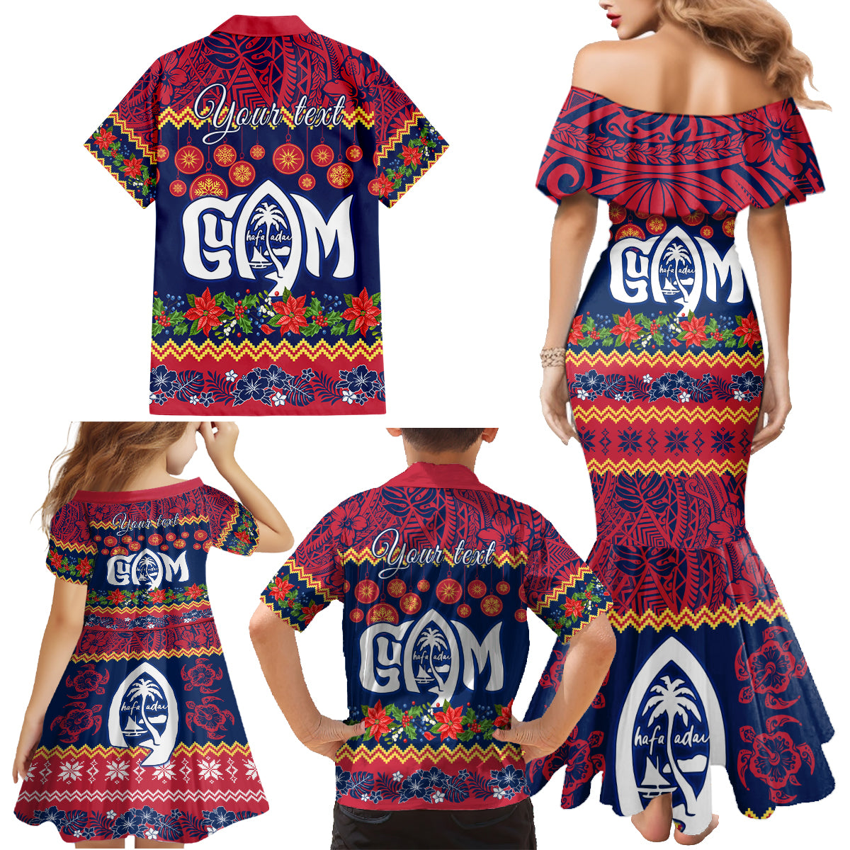 Personalised Guam Christmas Family Matching Mermaid Dress and Hawaiian Shirt Felis Pusgua Santa Beach Polynesian Pattern LT9 - Wonder Print Shop