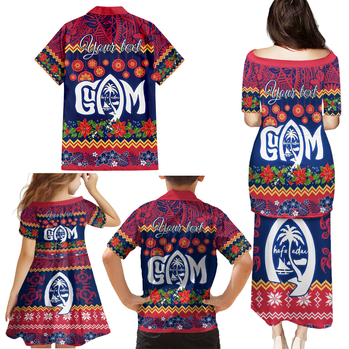 Personalised Guam Christmas Family Matching Puletasi Dress and Hawaiian Shirt Felis Pusgua Santa Beach Polynesian Pattern - Wonder Print Shop