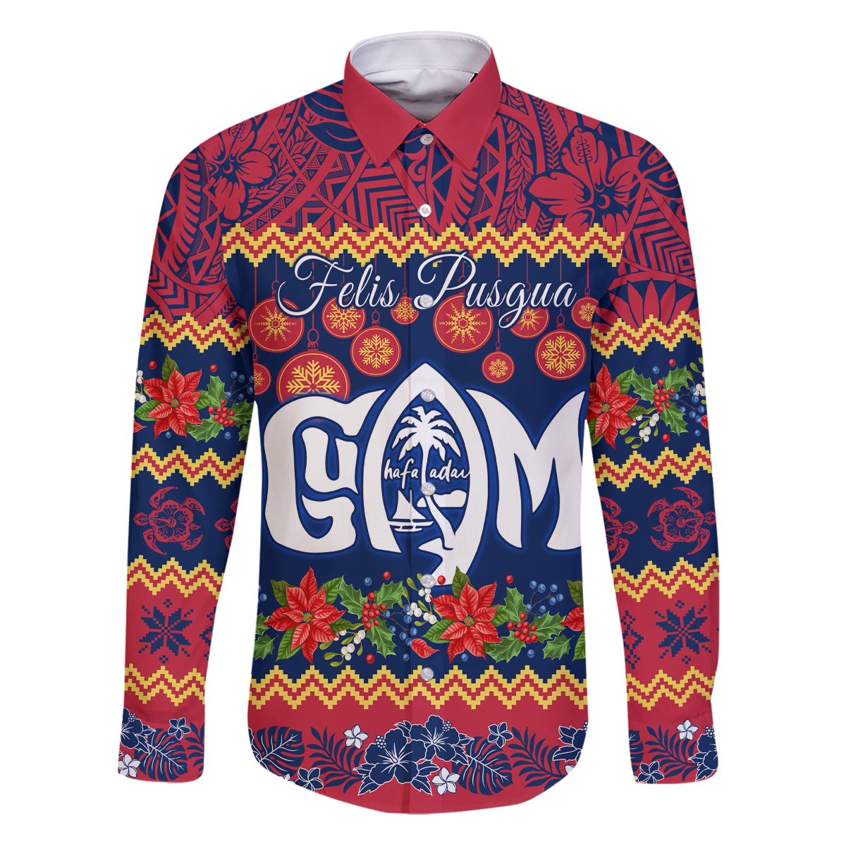 Personalised Guam Christmas Family Matching Puletasi Dress and Hawaiian Shirt Felis Pusgua Santa Beach Polynesian Pattern - Wonder Print Shop