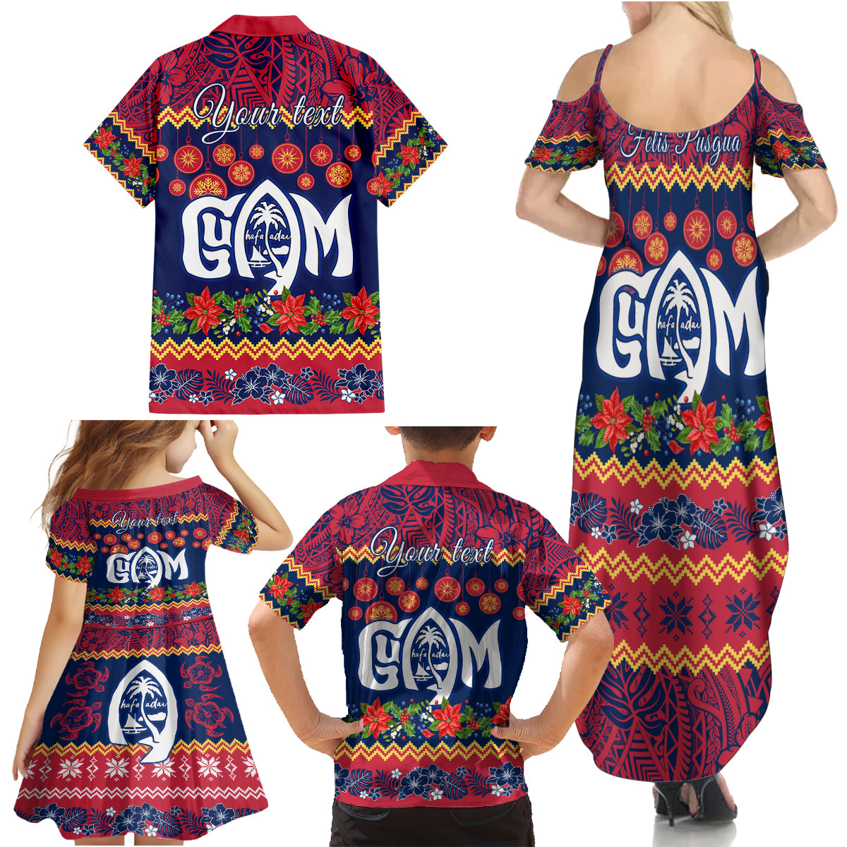 Personalised Guam Christmas Family Matching Summer Maxi Dress and Hawaiian Shirt Felis Pusgua Santa Beach Polynesian Pattern - Wonder Print Shop