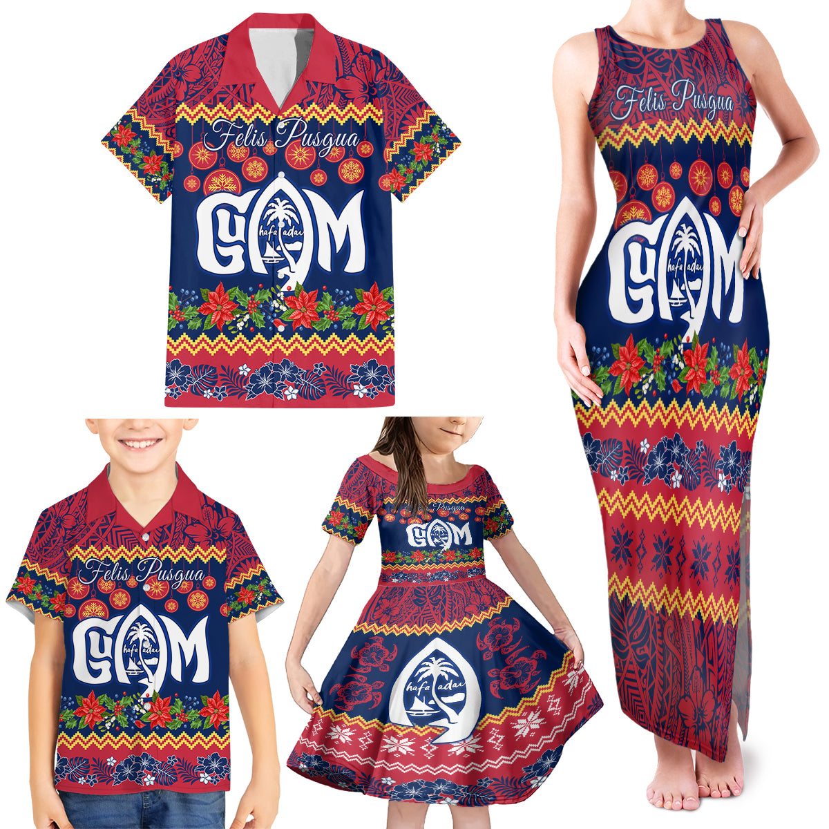 Personalised Guam Christmas Family Matching Tank Maxi Dress and Hawaiian Shirt Felis Pusgua Santa Beach Polynesian Pattern - Wonder Print Shop