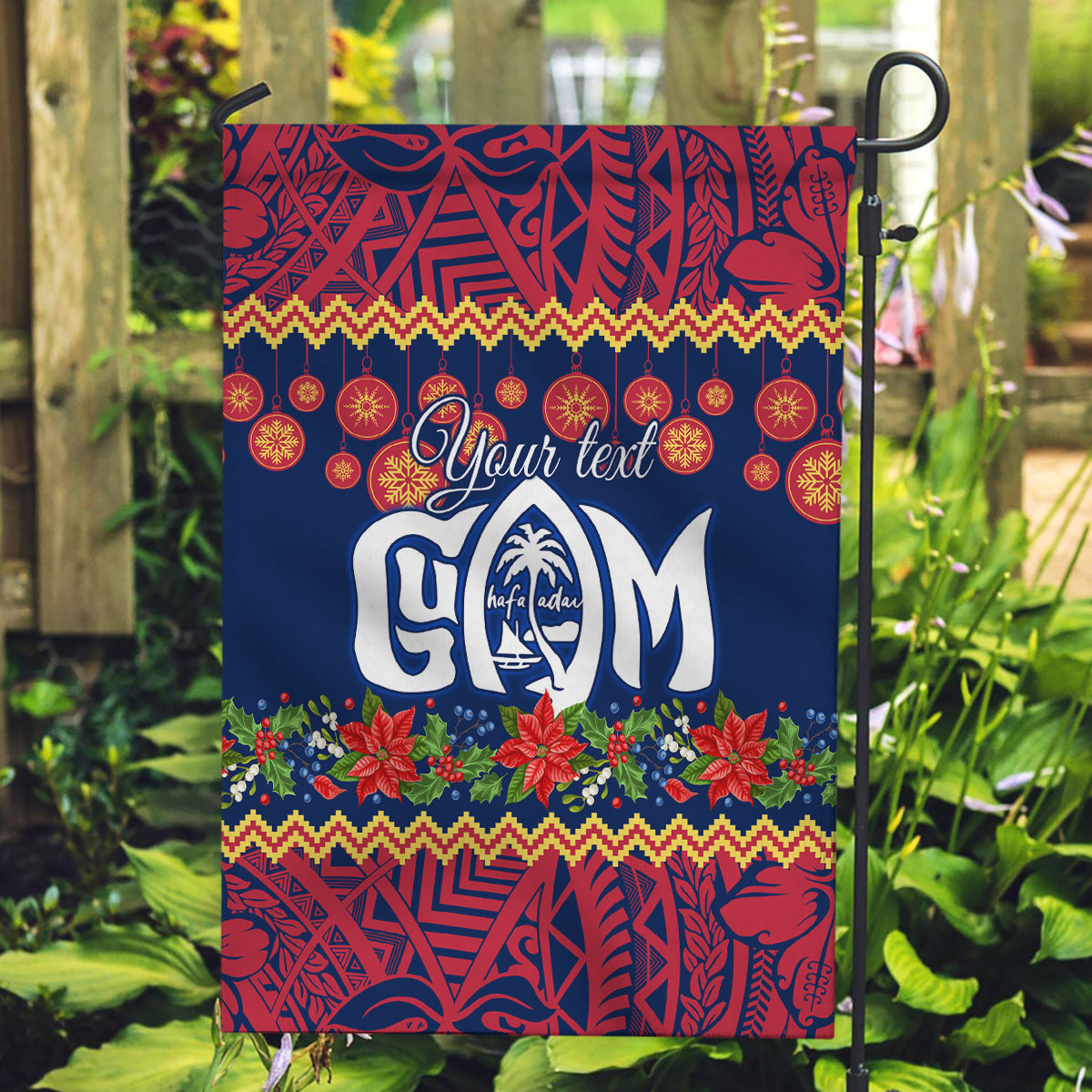 Personalised Guam Christmas Garden Flag Felis Pusgua Santa Beach Polynesian Pattern - Wonder Print Shop
