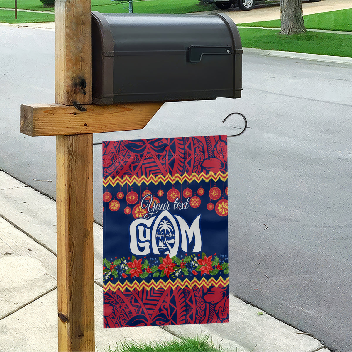 Personalised Guam Christmas Garden Flag Felis Pusgua Santa Beach Polynesian Pattern - Wonder Print Shop