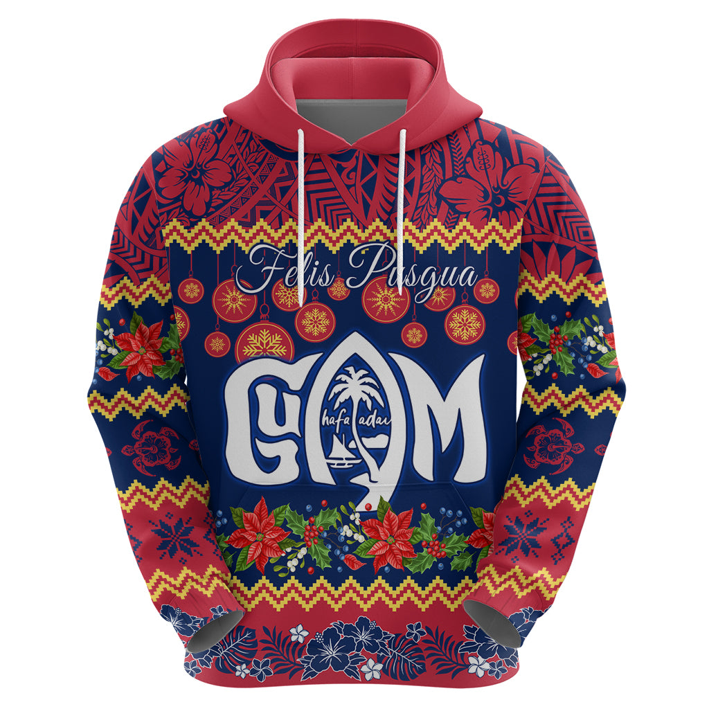 Personalised Guam Christmas Hoodie Felis Pusgua Santa Beach Polynesian Pattern - Wonder Print Shop
