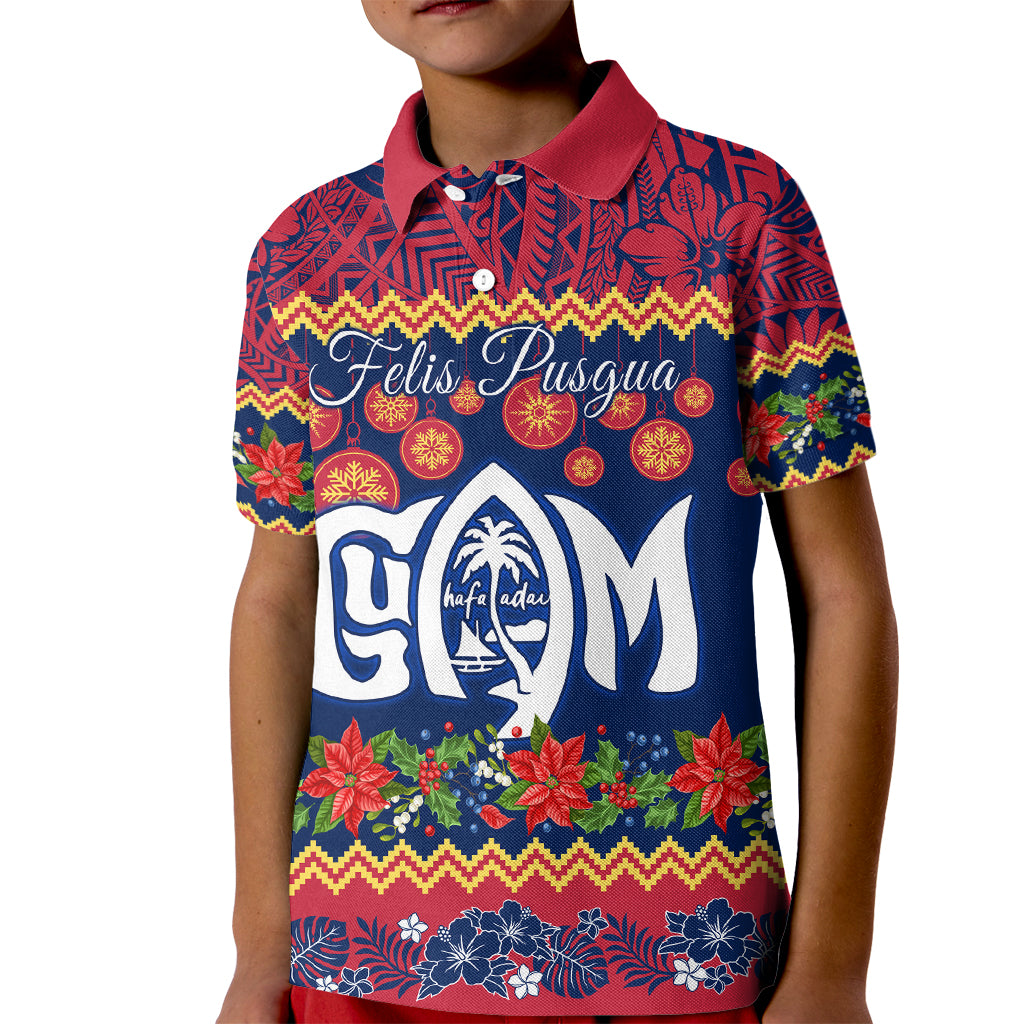 Personalised Guam Christmas Kid Polo Shirt Felis Pusgua Santa Beach Polynesian Pattern - Wonder Print Shop